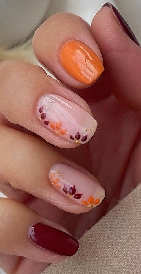 Pumpkin Floral Nails