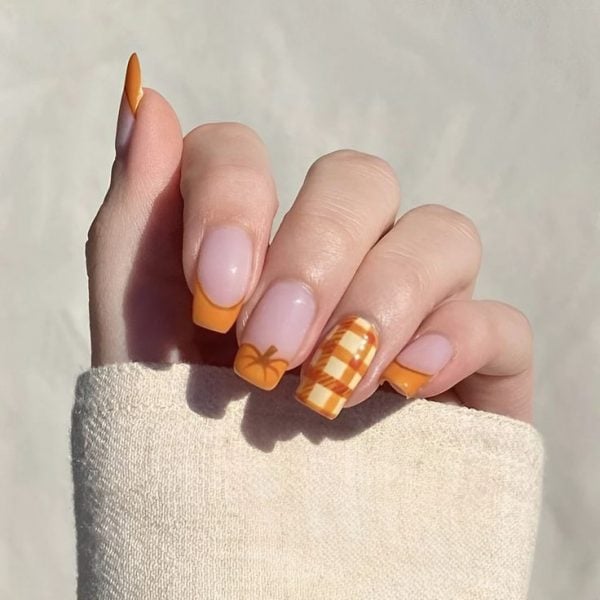 Pumpkin French Tip Nails 