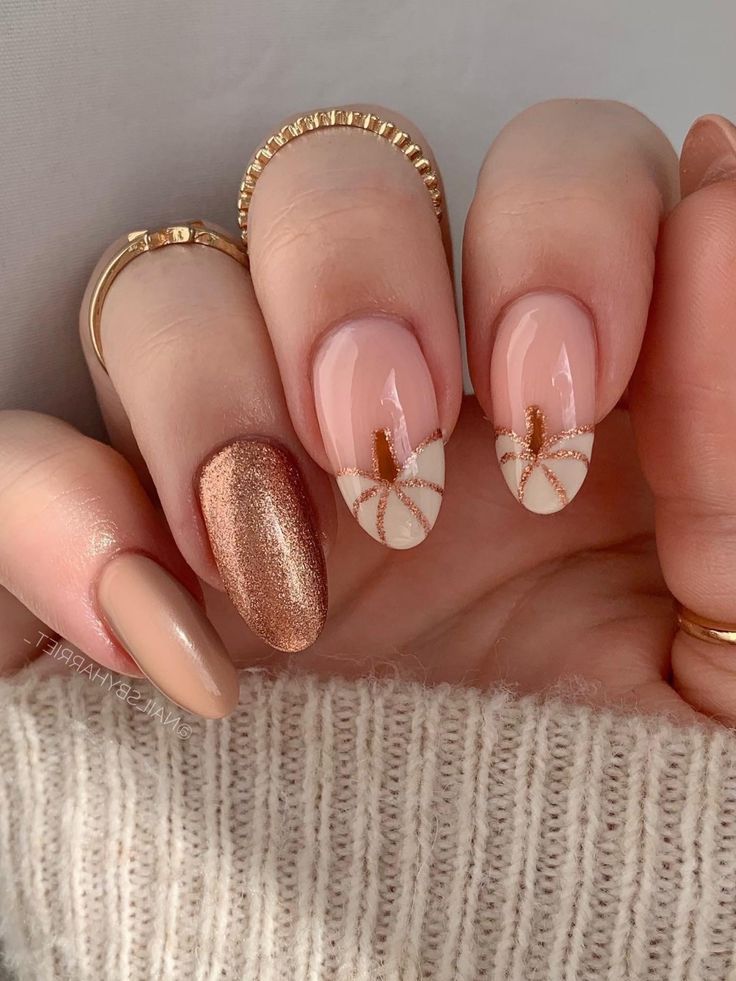 Pumpkin & Gold Fall Nails