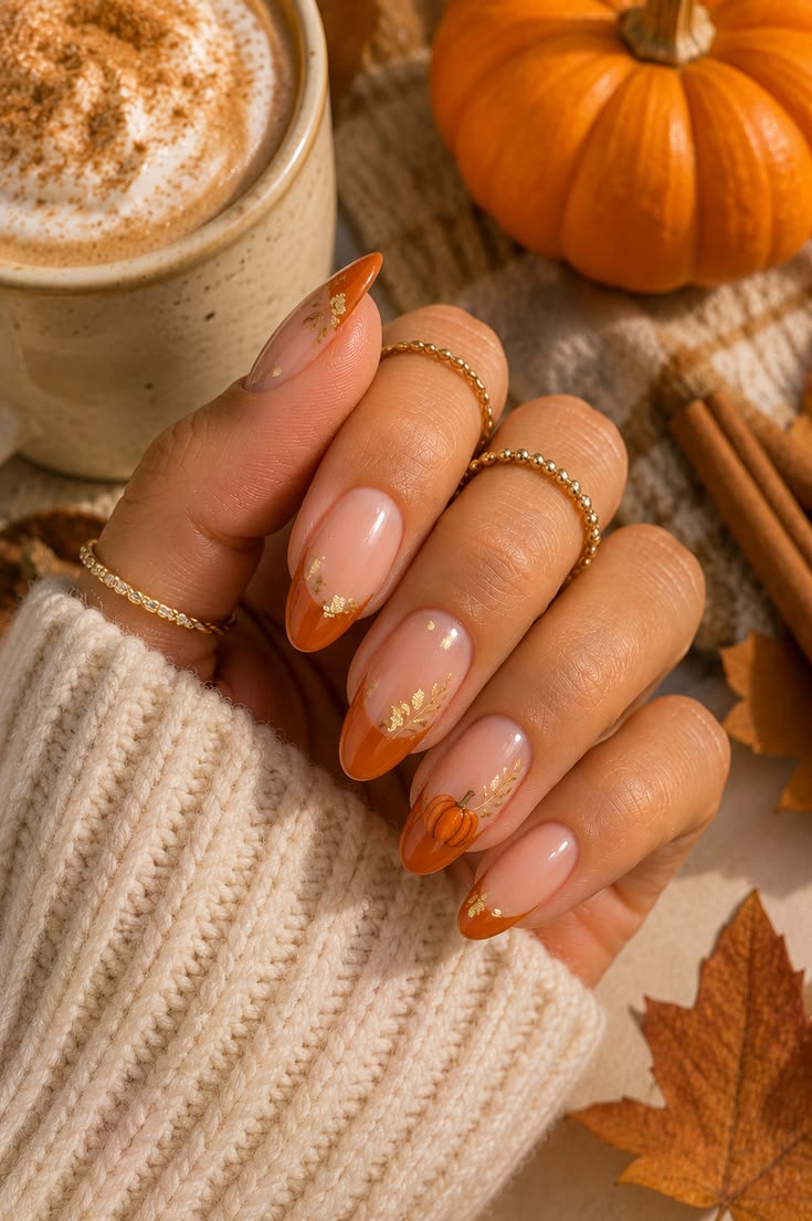 Pumpkin Spice French Nails