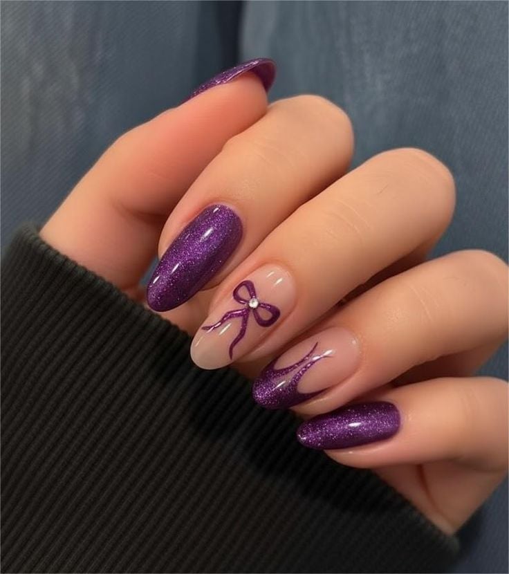 Purple Bow Nail Designs