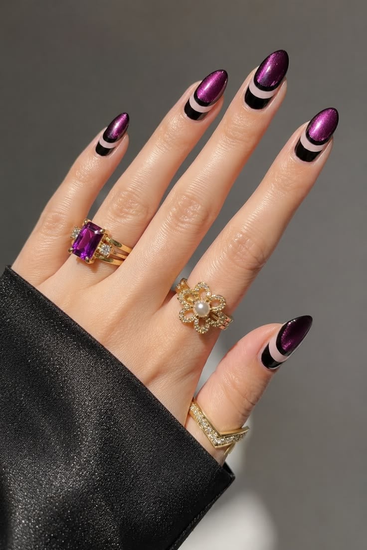 Purple Chrome Almond Nails