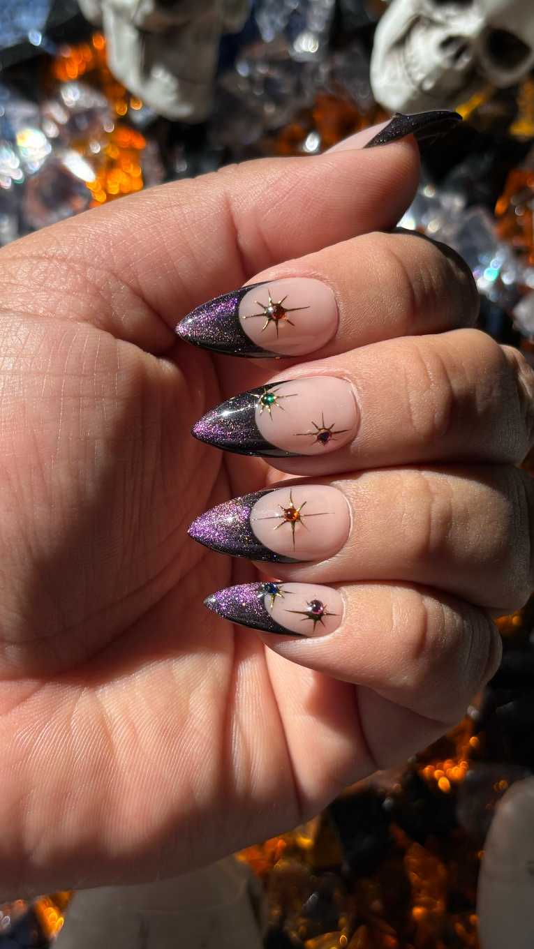 Purple Glitter Cat Eye Celestial Witchy Halloween Nails