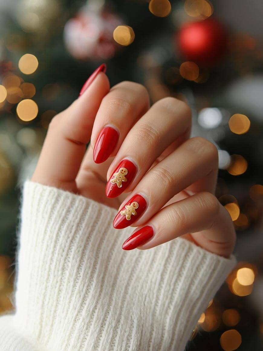 Red Almond Tiny Gingerbread Man Nails