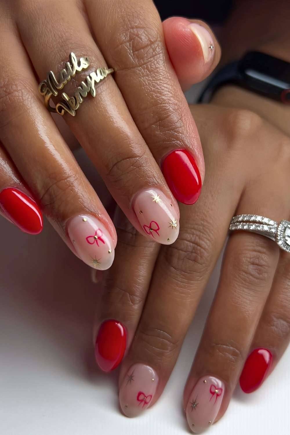 Red Bow Star Nails