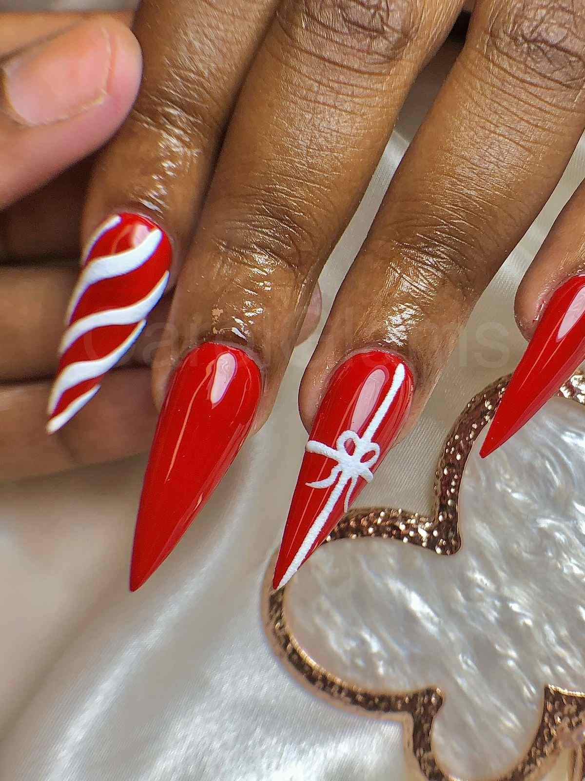 Red Candy Accent Stiletto Nails