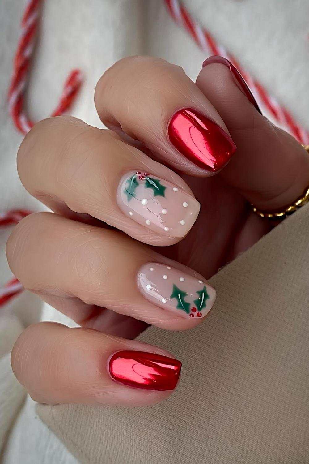 Red Chrome Holly Short Nails