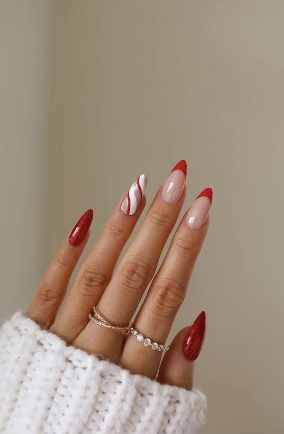 Red Chrome Plaid Nails