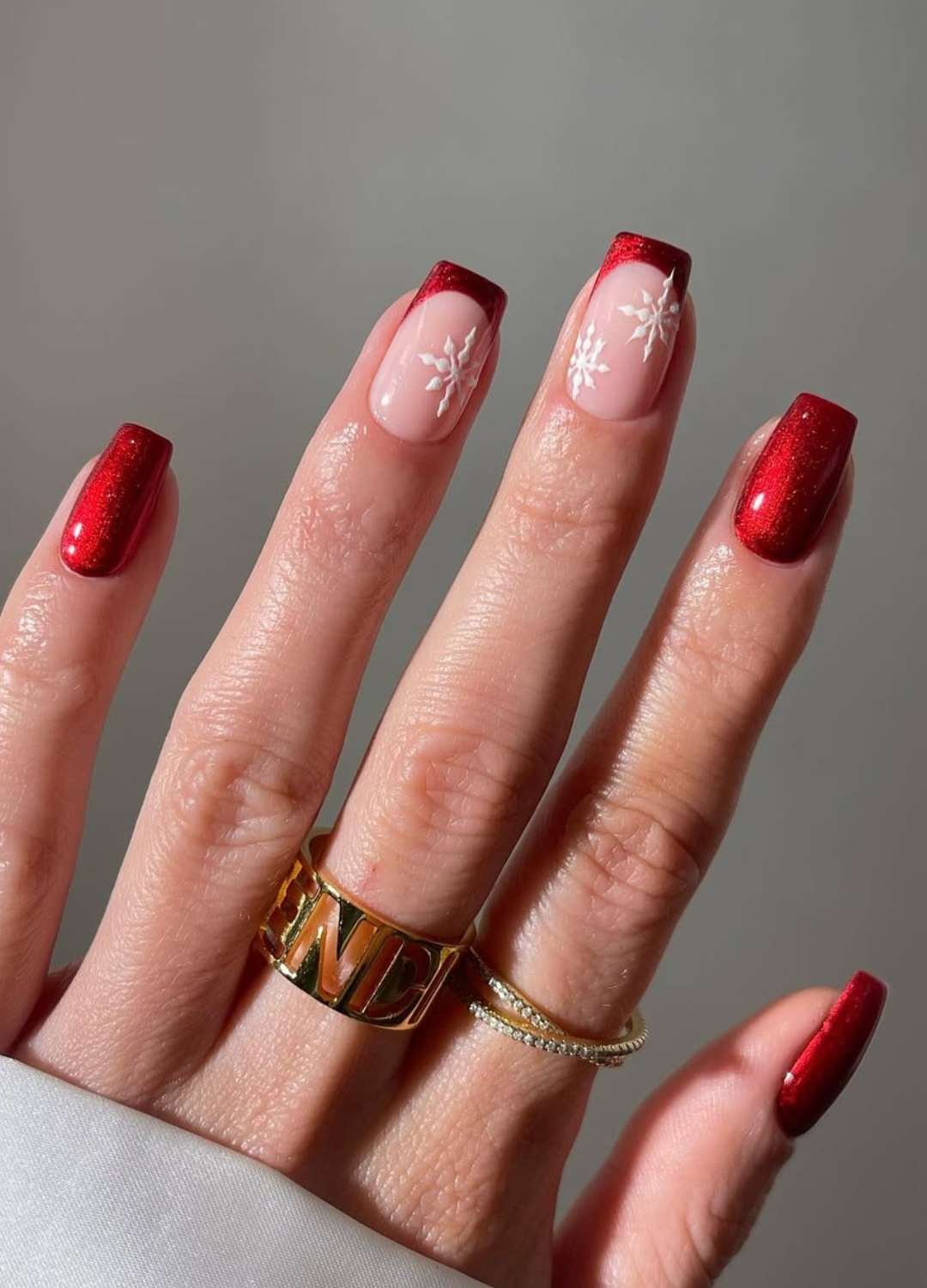 Red Chrome Snowflake Holiday Nails