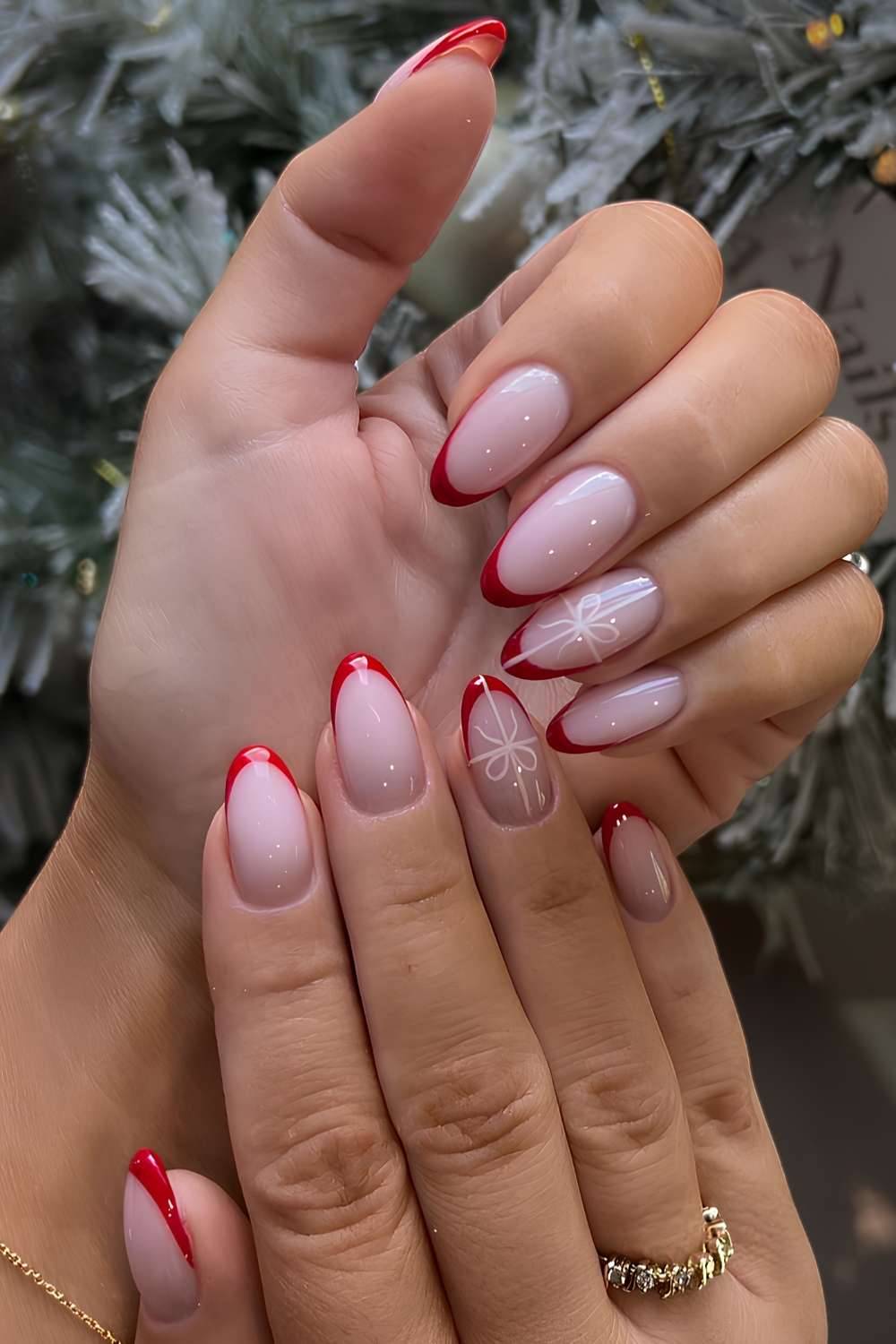 Red French Bow Easy Nails