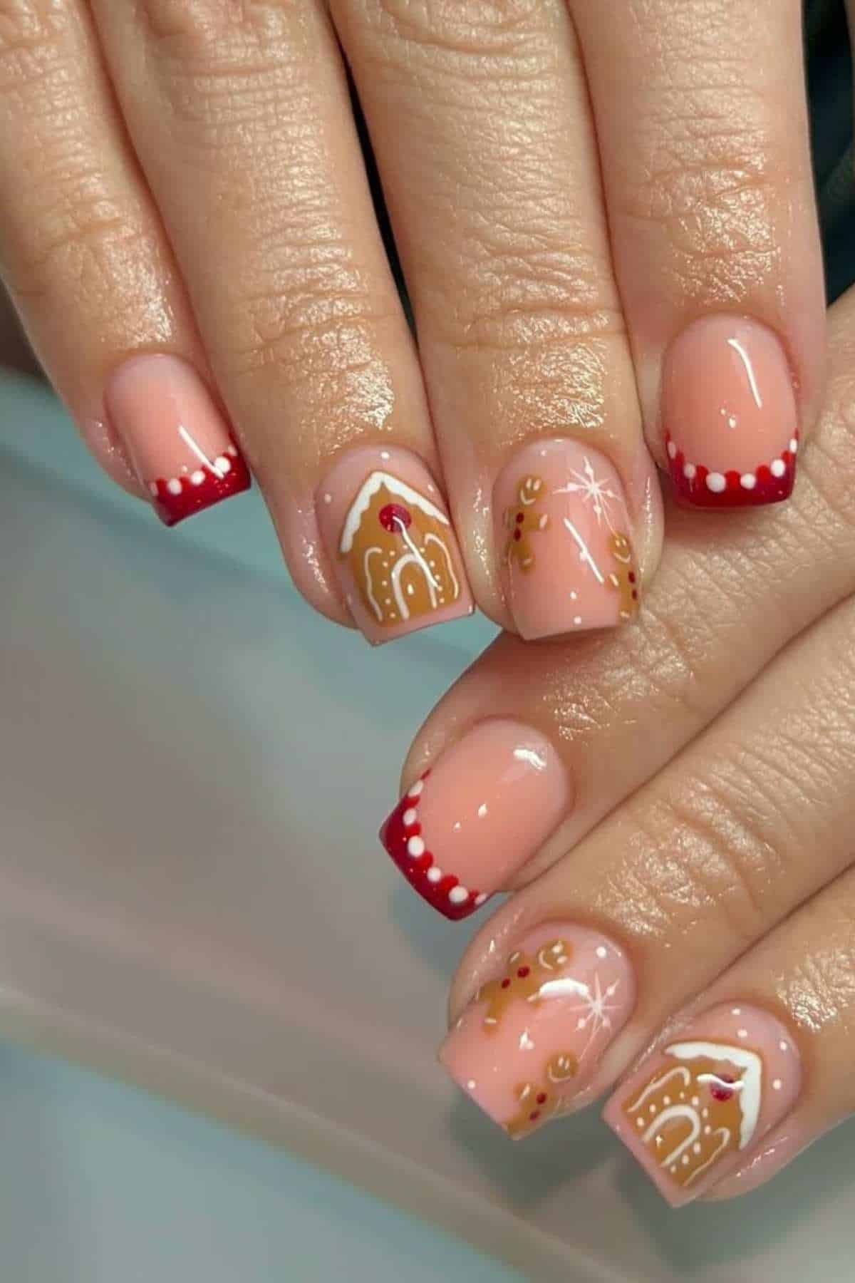 Red French Gingerbread House Nails