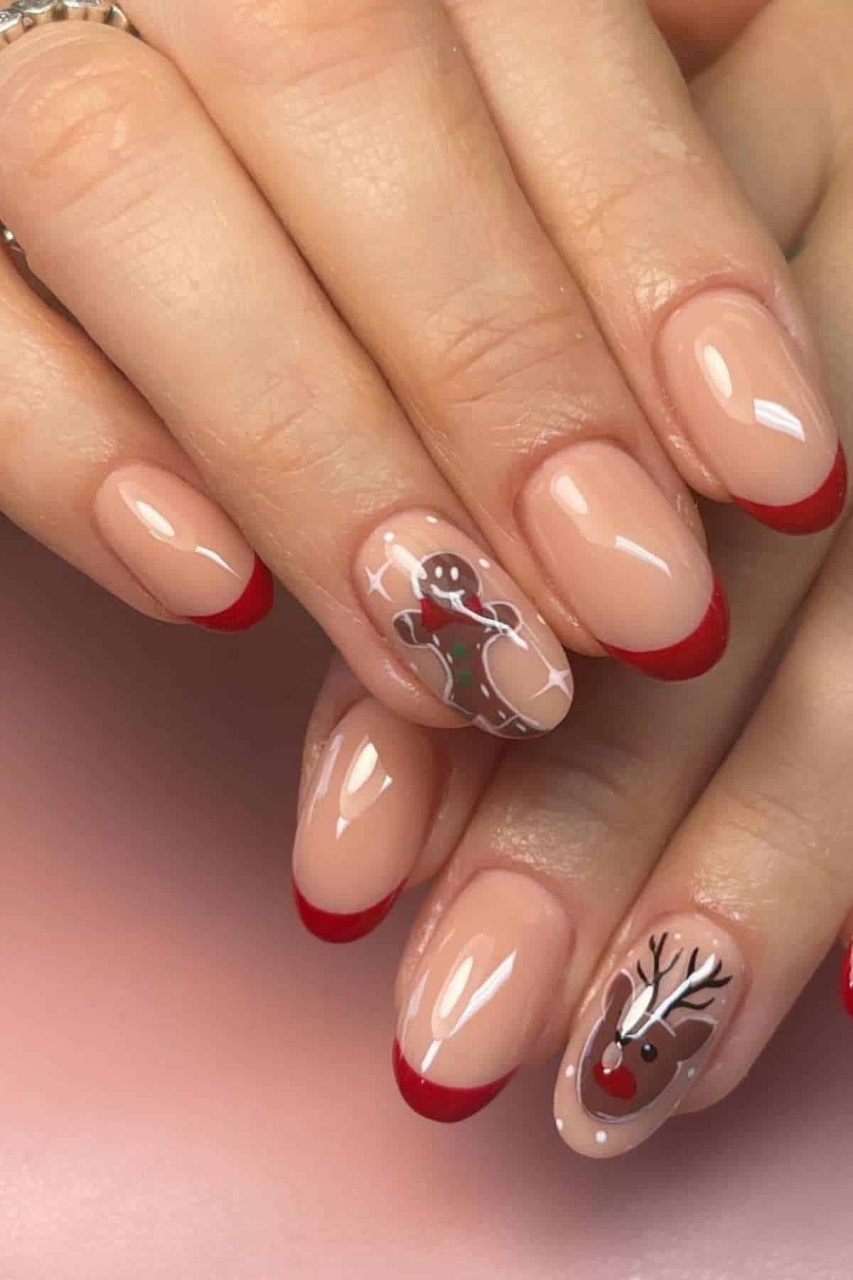 Red French Gingerbread Man Reindeer Nails