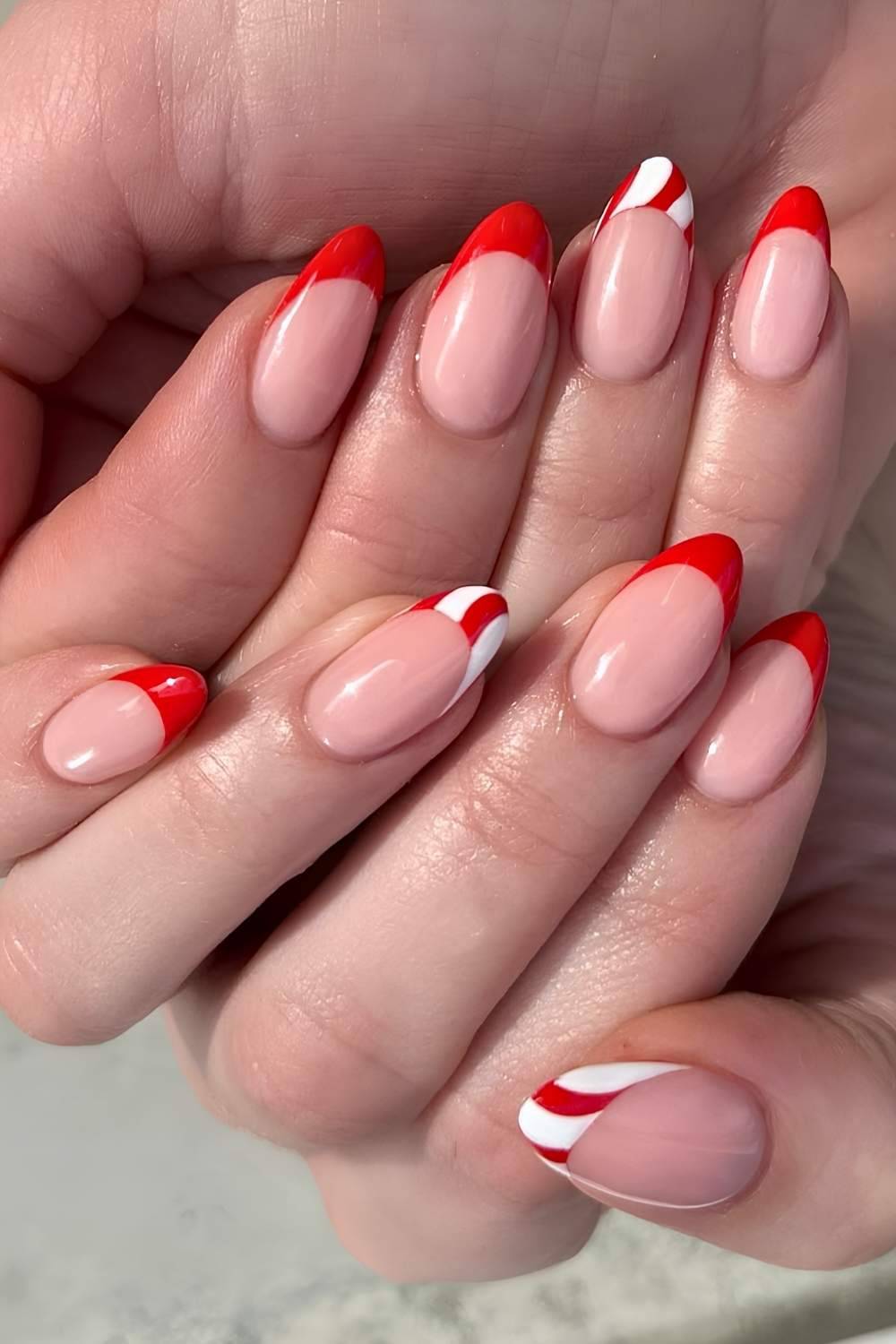 Red French Peppermint Swirl Easy Nails