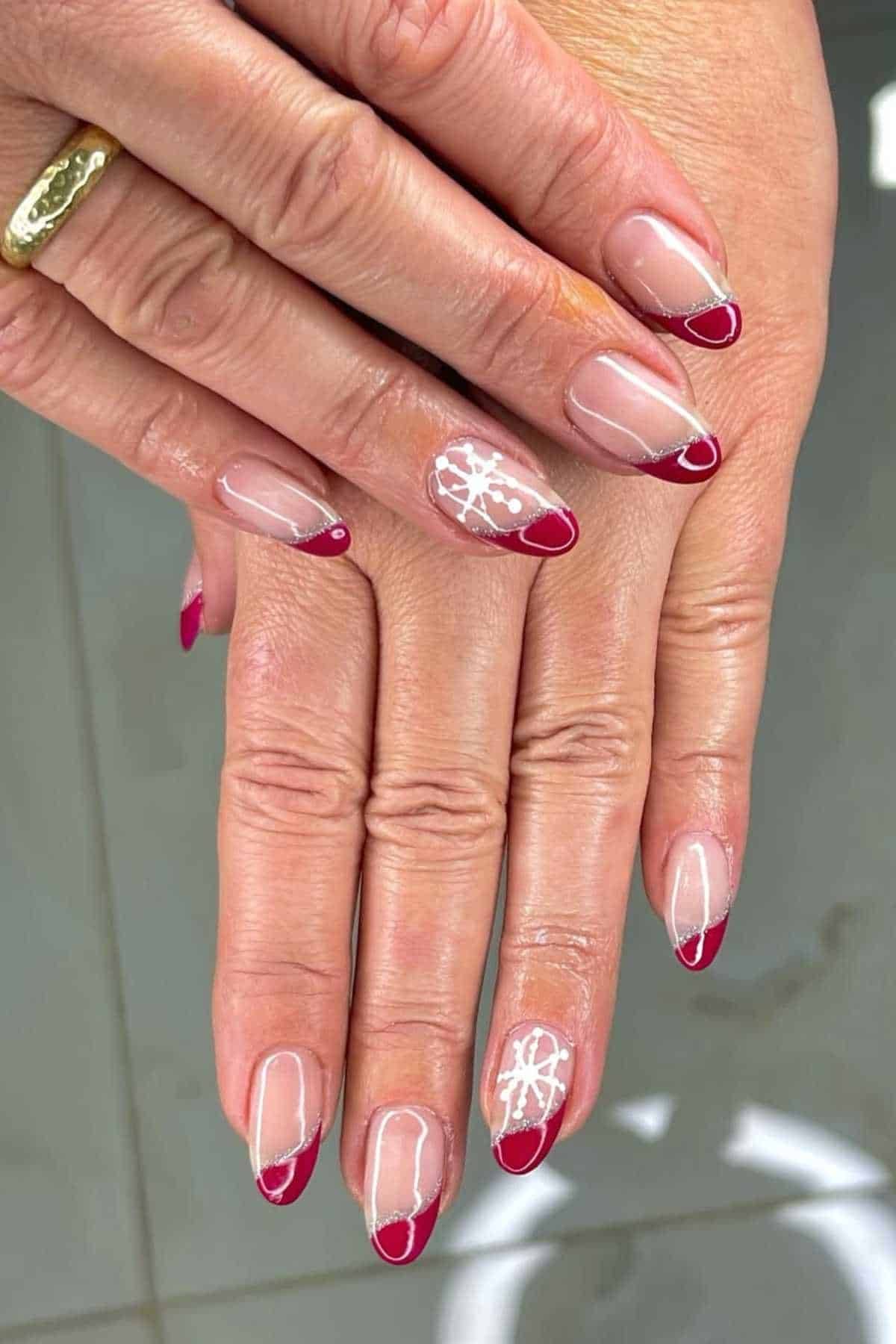 Red French Snowflake Nails