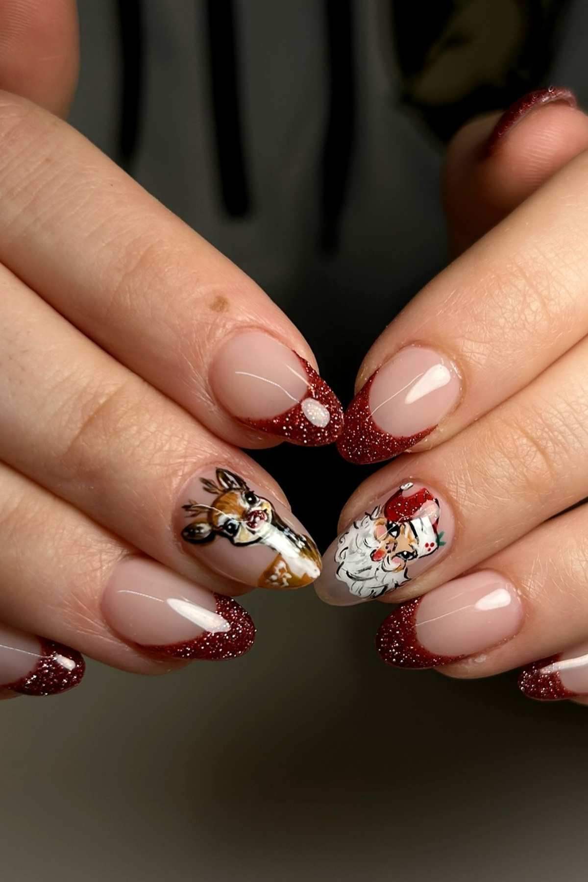 Red Glitter French Santa Nails