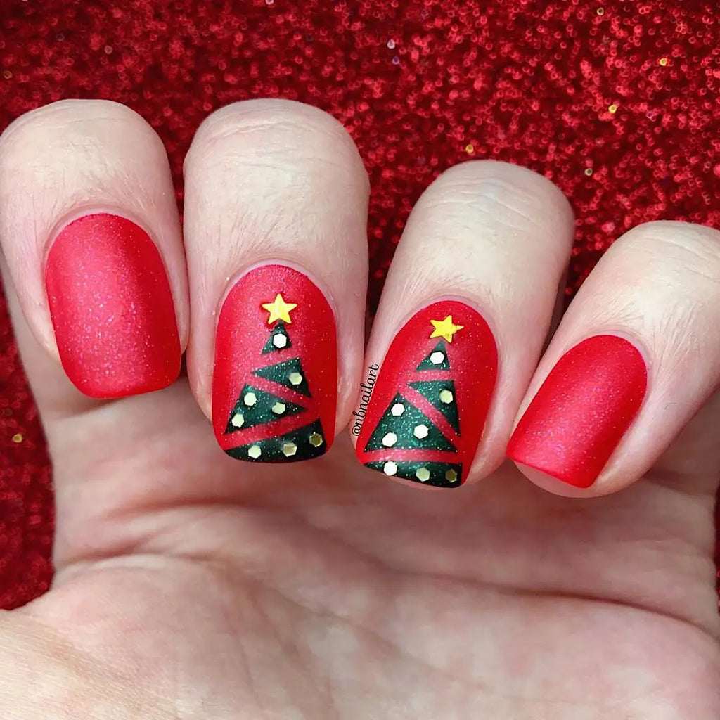 Red Glitter Green Tree Nails
