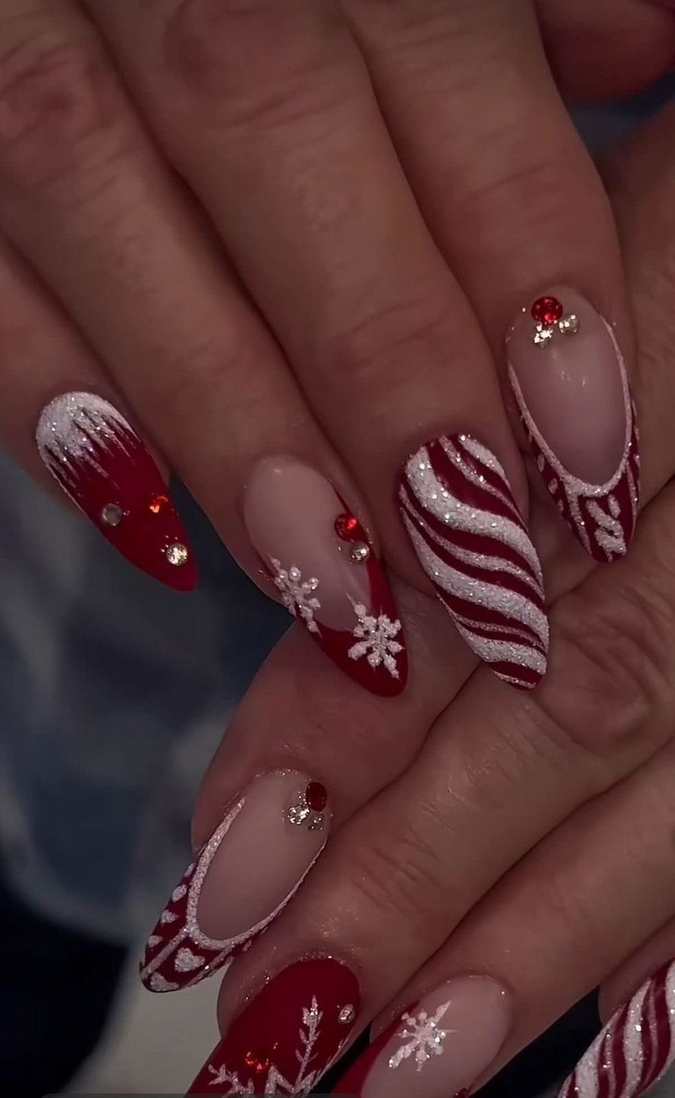 Red Glitter Stiletto Christmas Nails