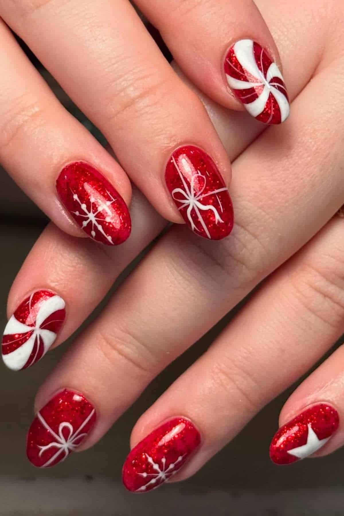 Red Glitter Whirl Nails
