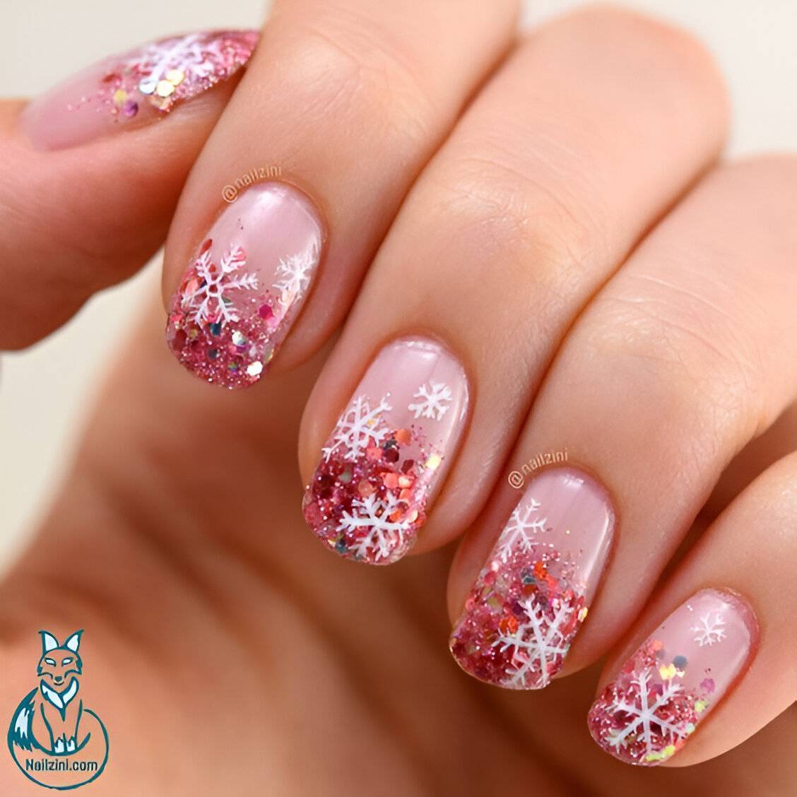 Red Glittered Tip Nails