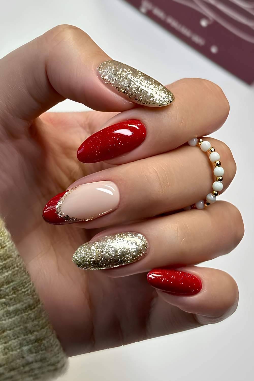Red Gold Glitter Nails