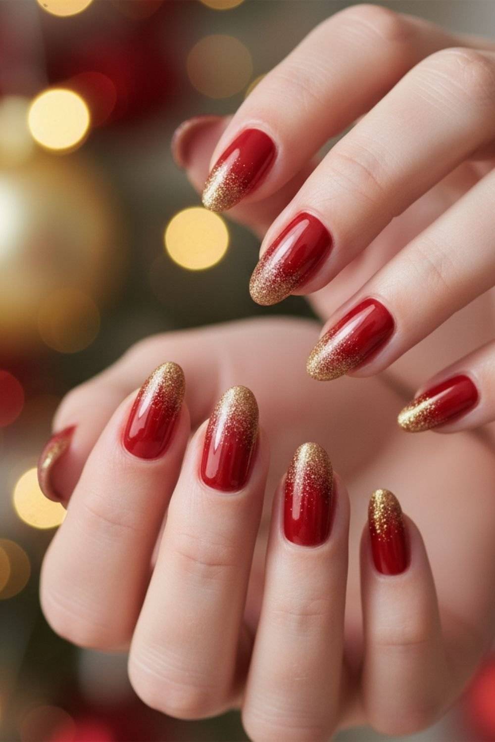 Red Gold Glitter Ombre Easy Nails