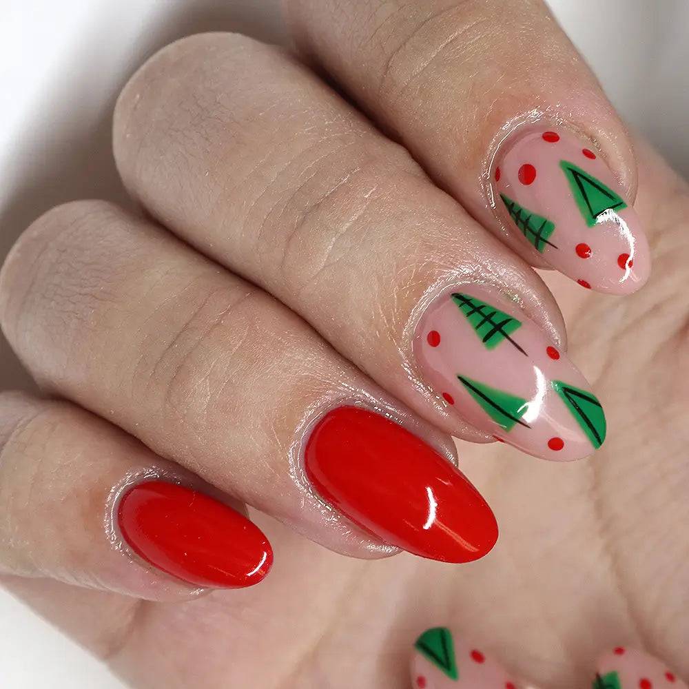 Red Green Doodle Tree Nails