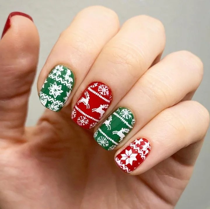 Red Green Fair Isle Sweater Nails