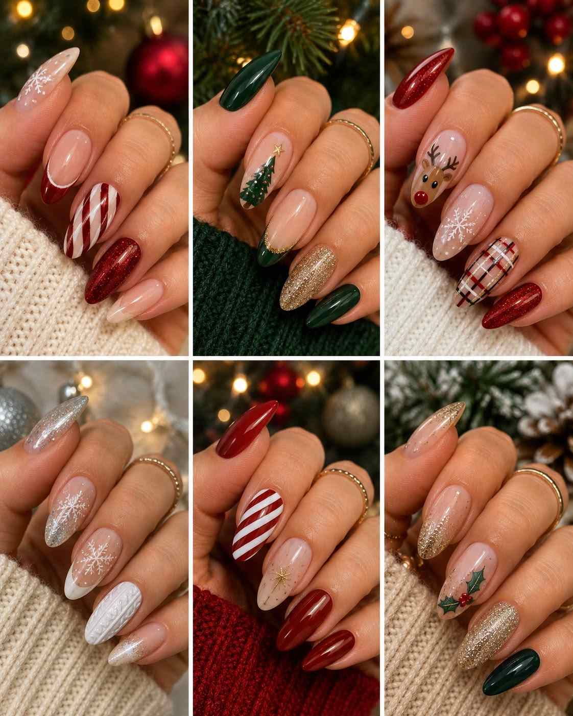 Red Green Glitter Stiletto Nails