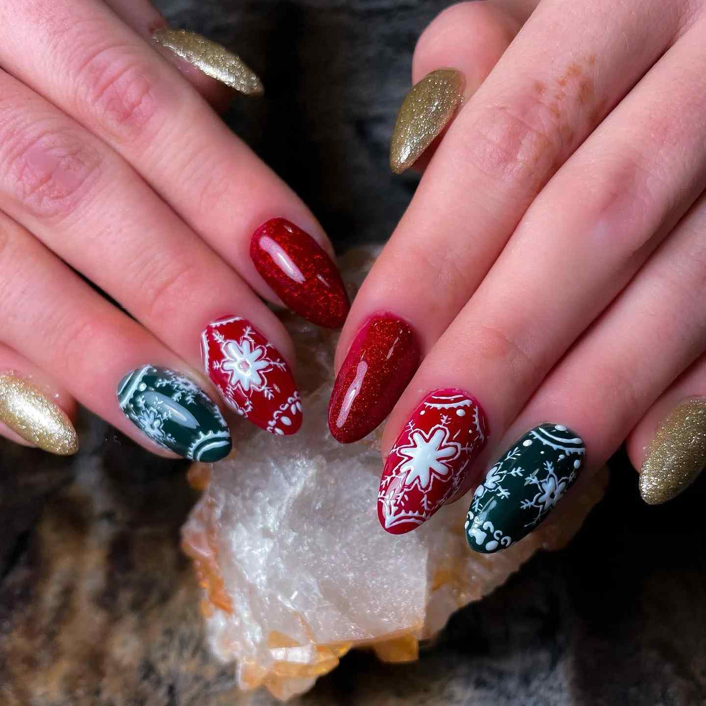 Red Green Gold Fair Isle Sweater Nails