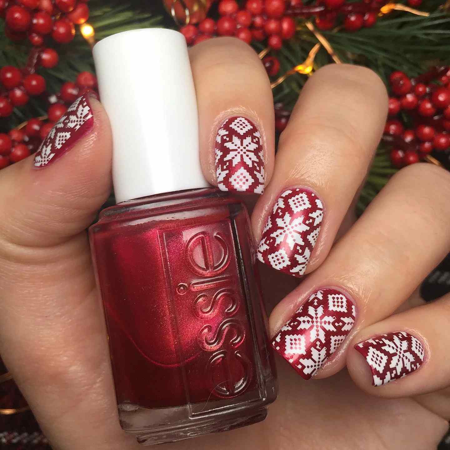 Red Nordic Fair Isle Sweater Nails