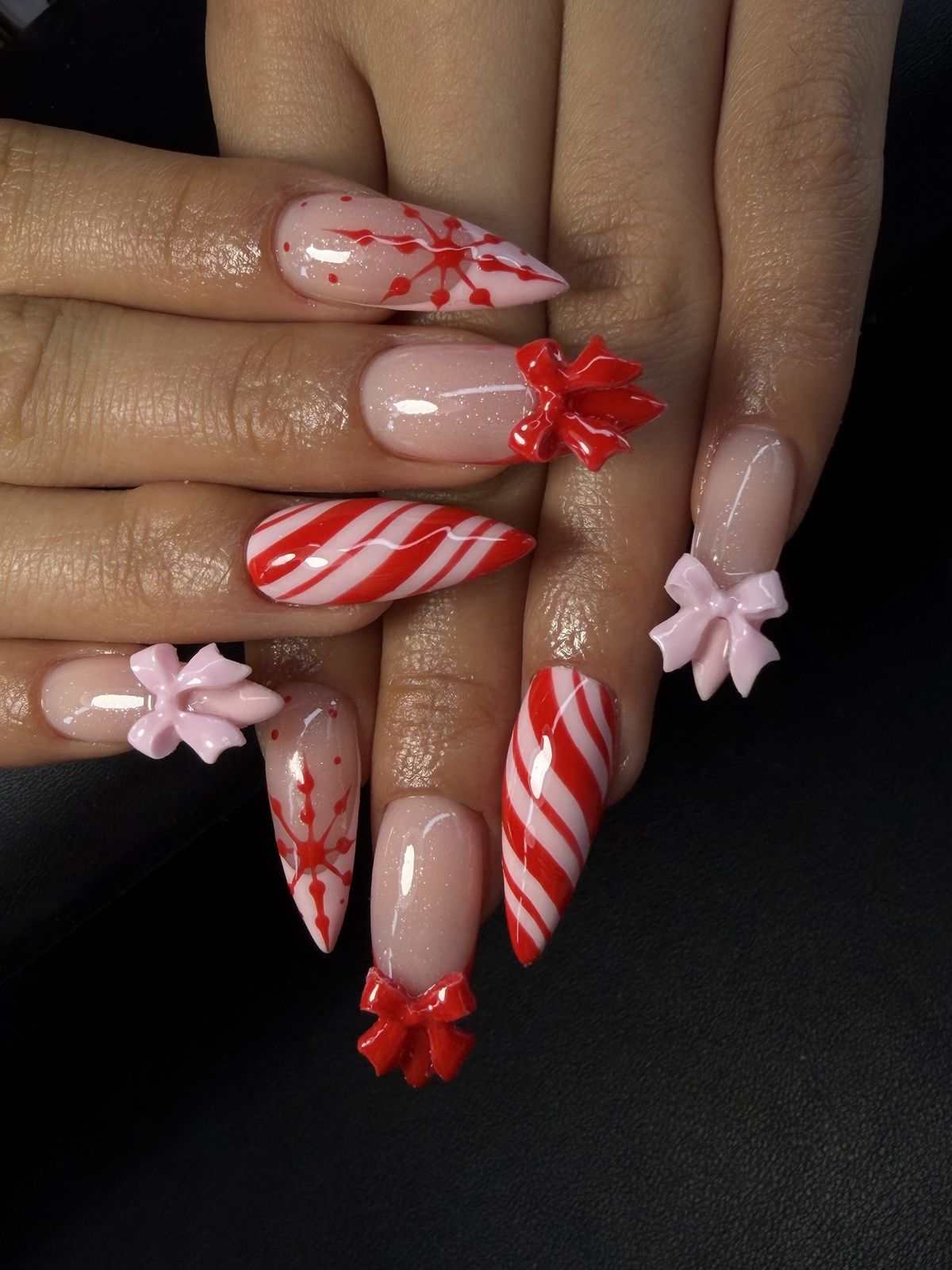 Red Pink Candy Stiletto Nails