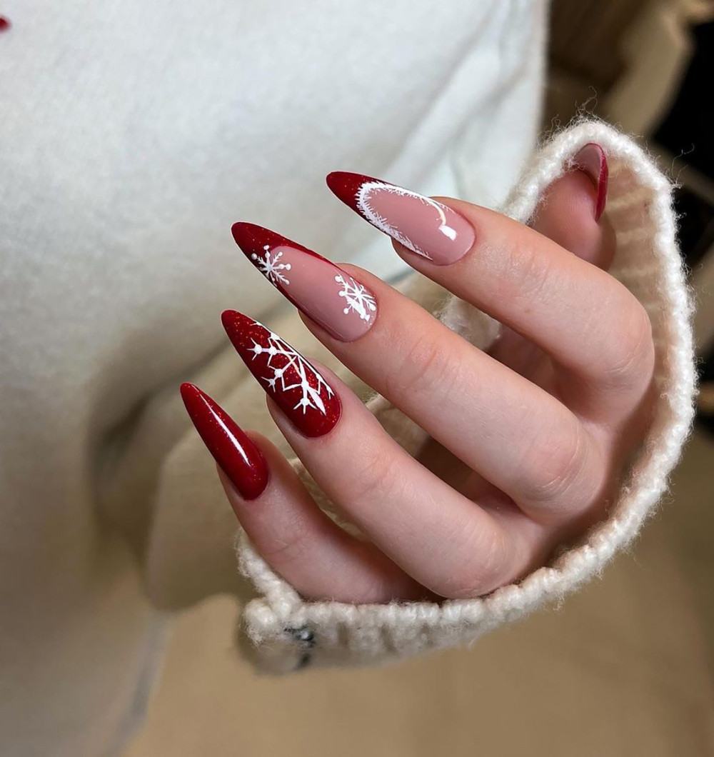 Red Stiletto Snowflake Simple Nails