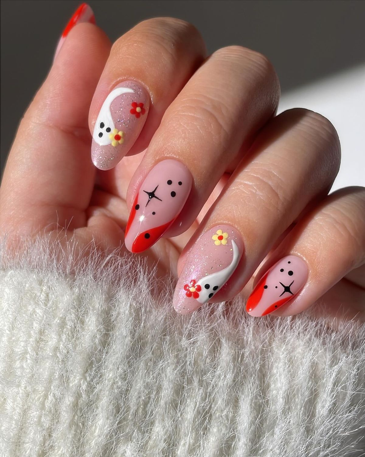 Red Swirl Ghosts Nails