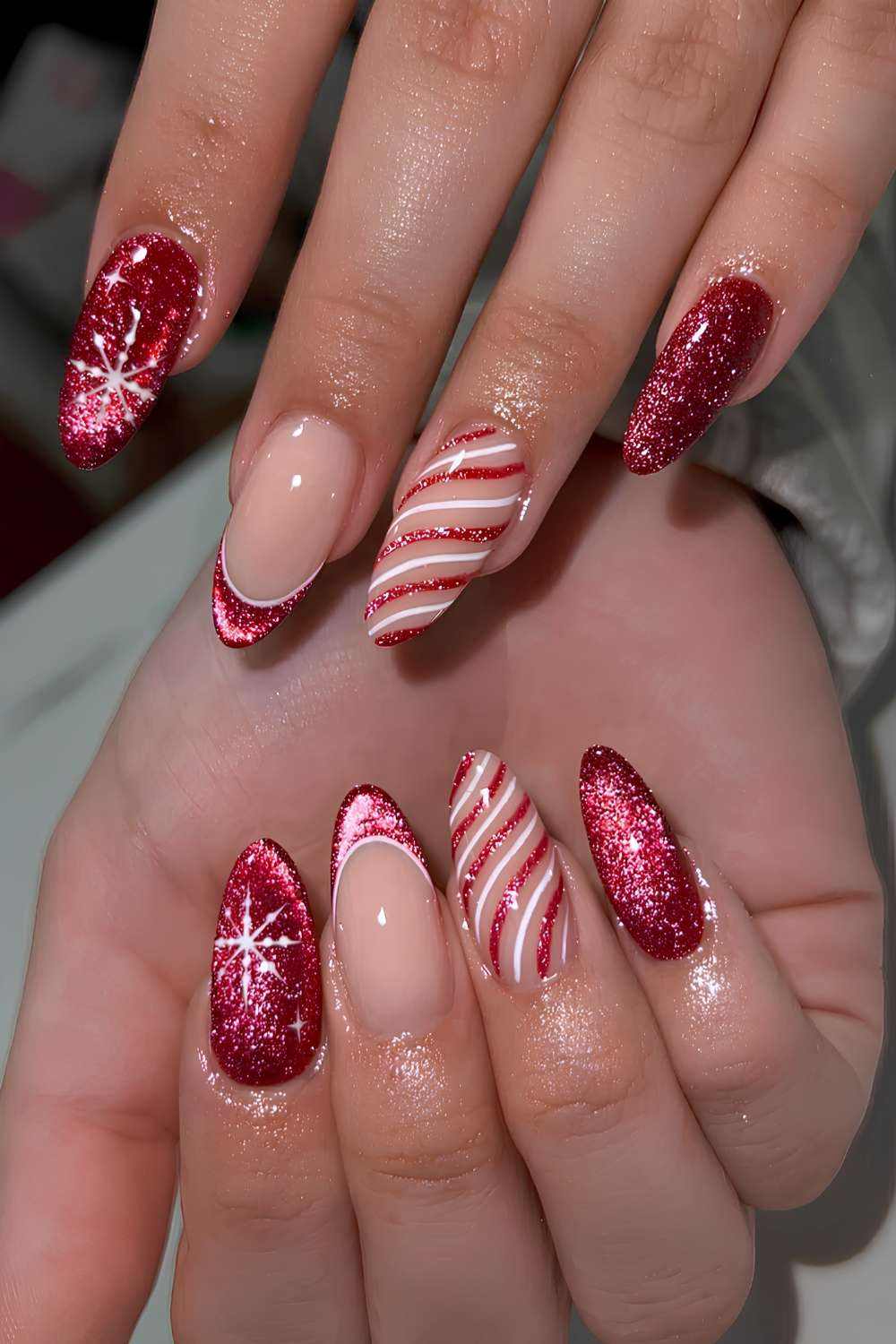 Red Velvet Snowflake Swirl Nails