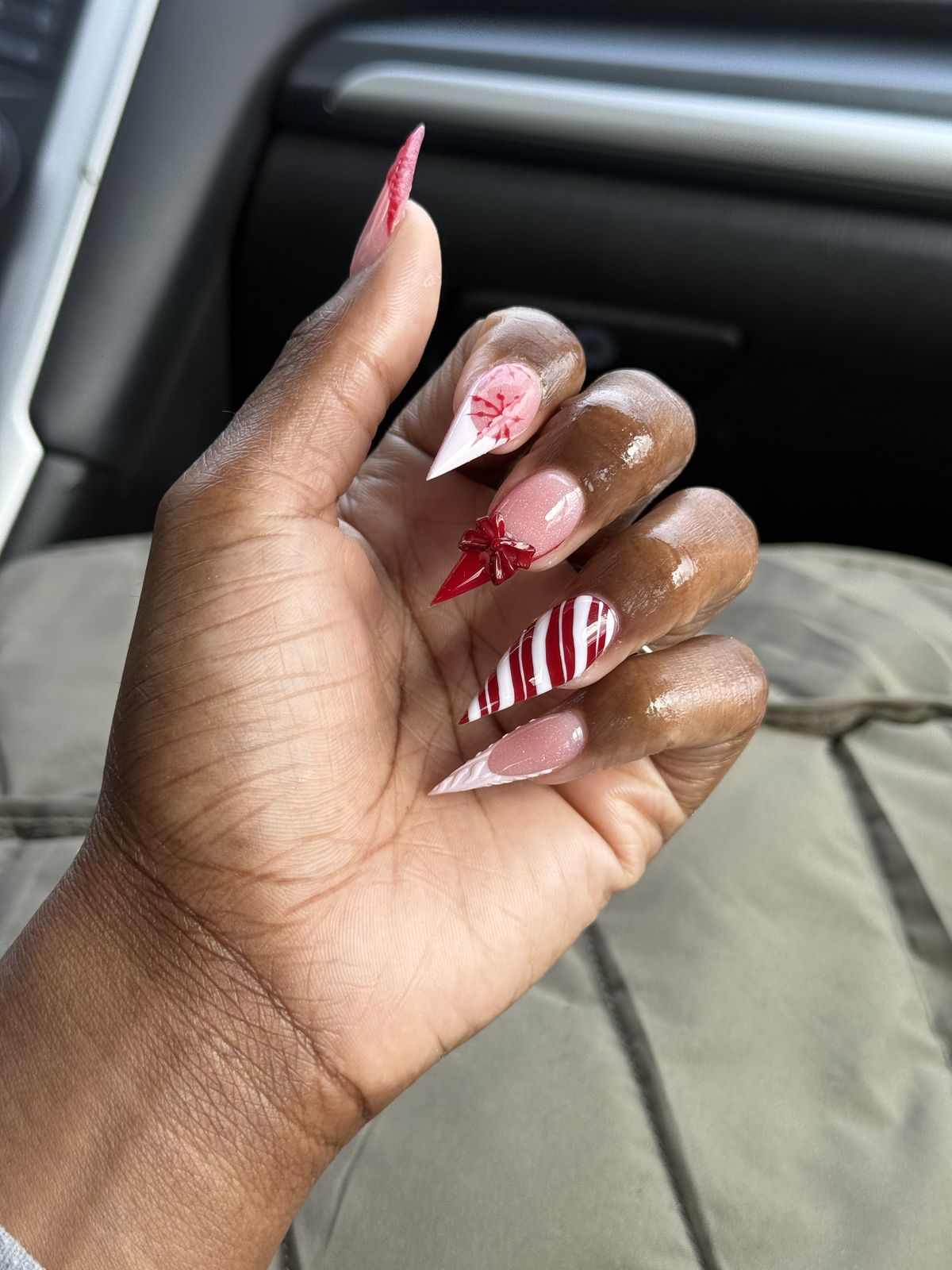 Red White Candy Stiletto Nails