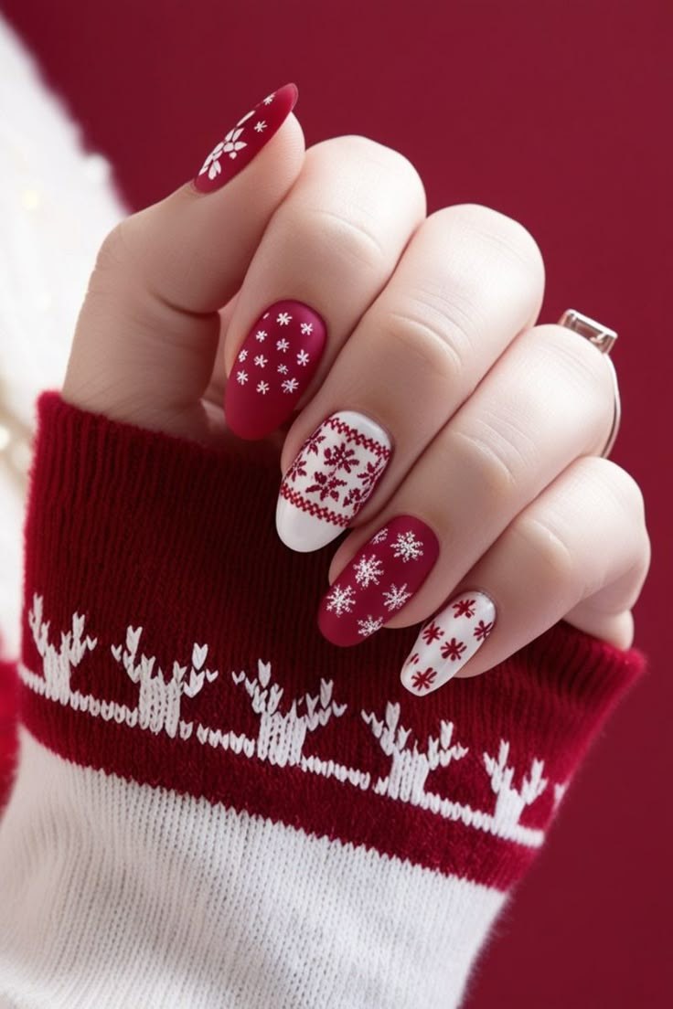 Red White Fair Isle Sweater Nails