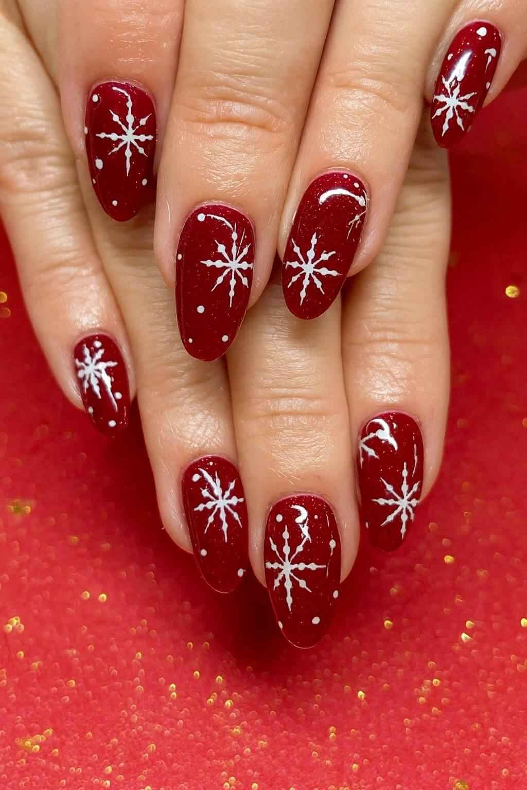 Red White Snowflake Winter Nails