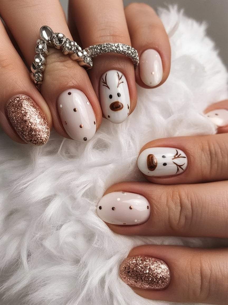 Reindeer Glitter Holiday Nails