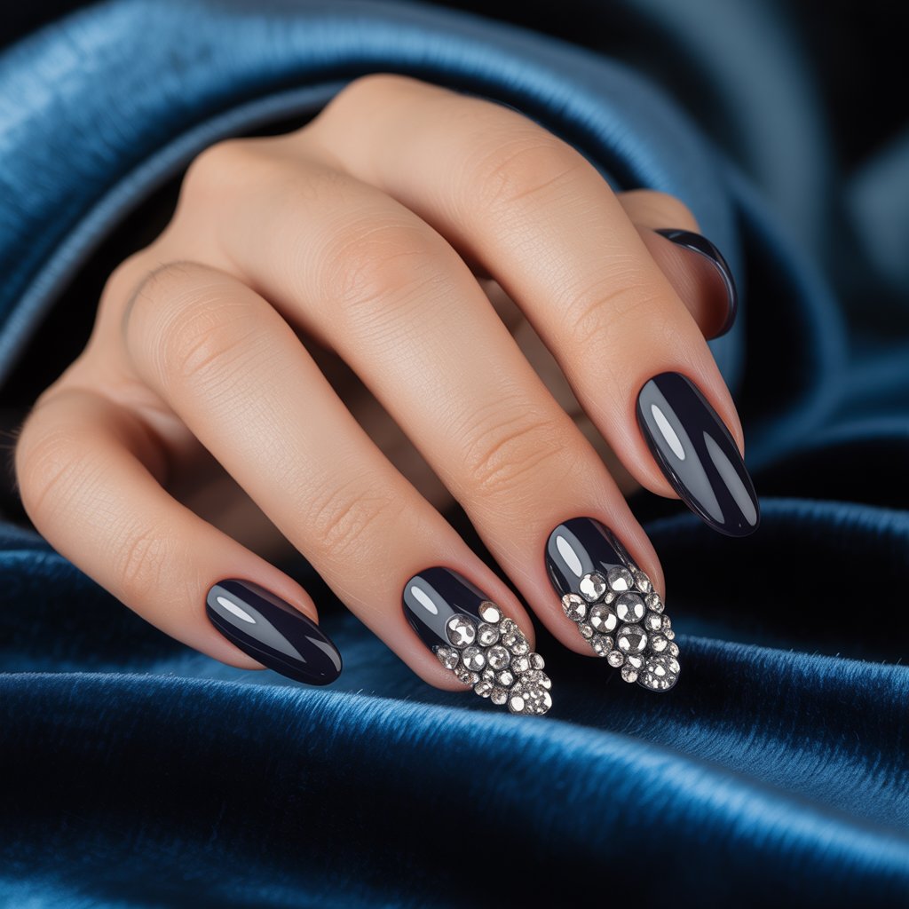 French Nails With Rhinestones