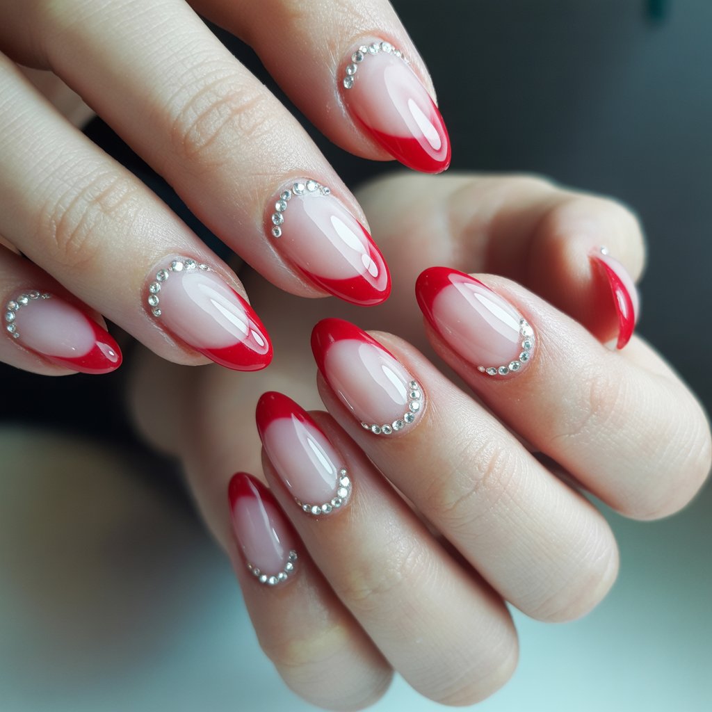 White Nails With Rhinestones