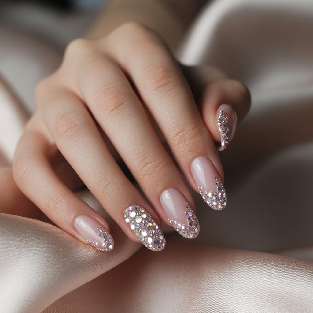 Pink Nails With Rhinestones