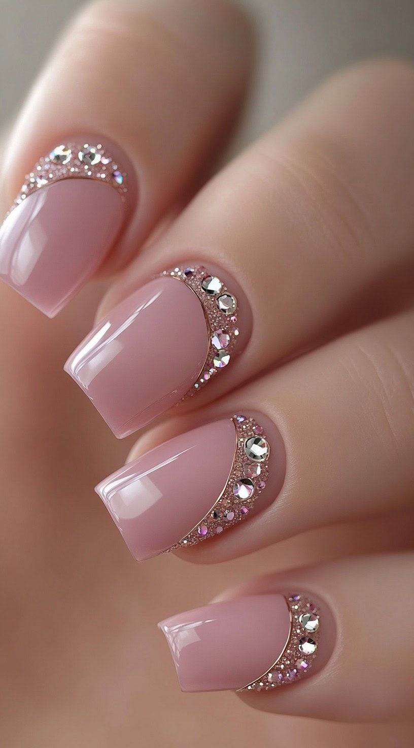 Nude Nails With Rhinestones