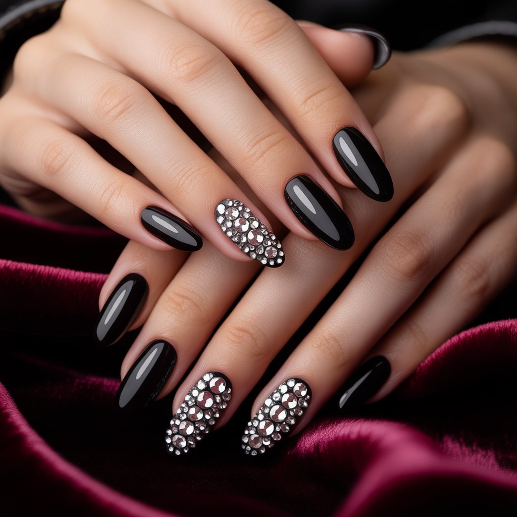 Red Bottom Nails With Rhinestones