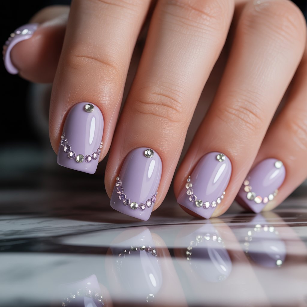 French Tip Nails With Rhinestones