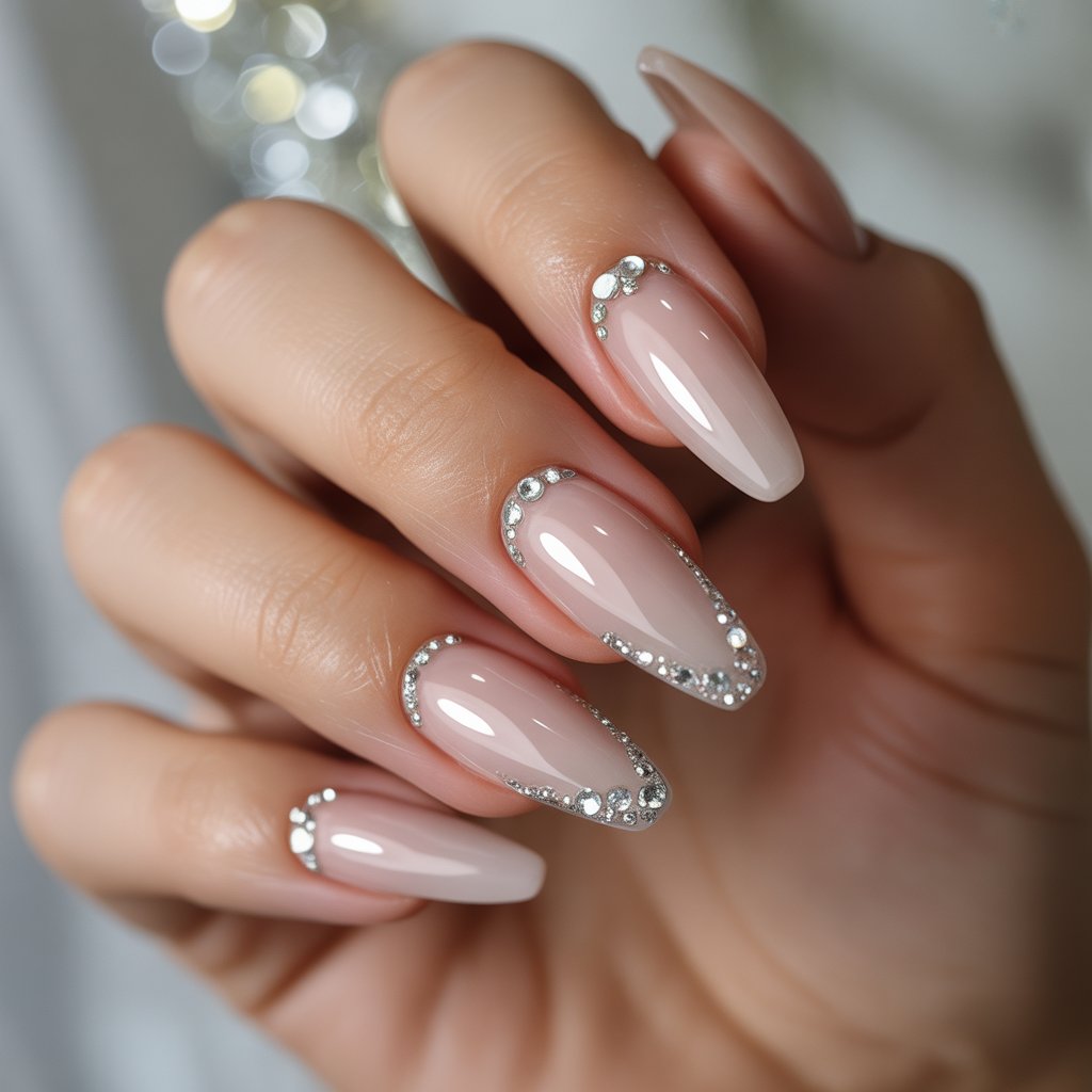 Red Nails With Rhinestones