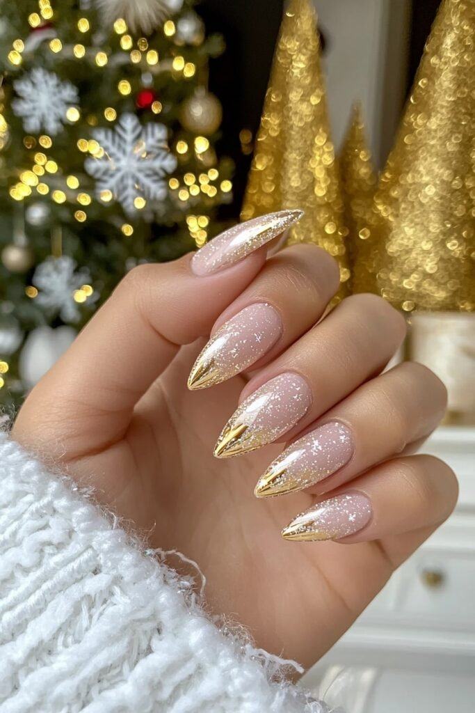 Rose Gold Holiday Almond Nails