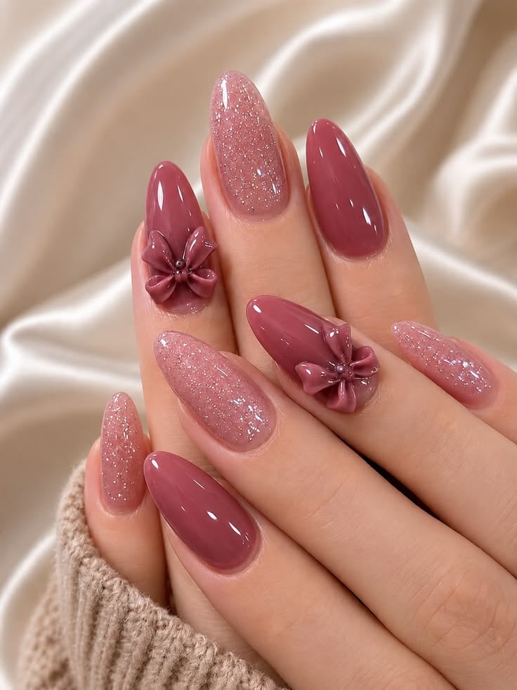 Rose Mauve Bow Nails