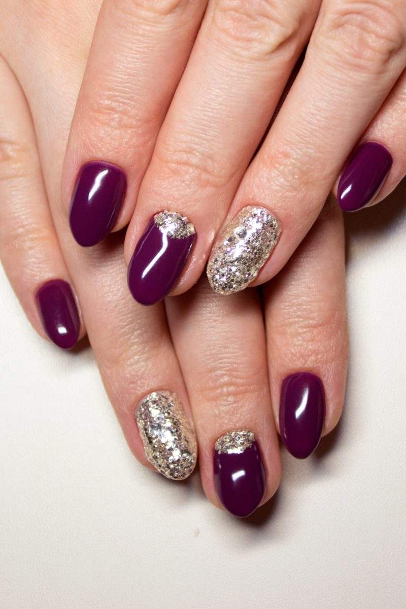 Royal Plum Champagne Glitter Nails