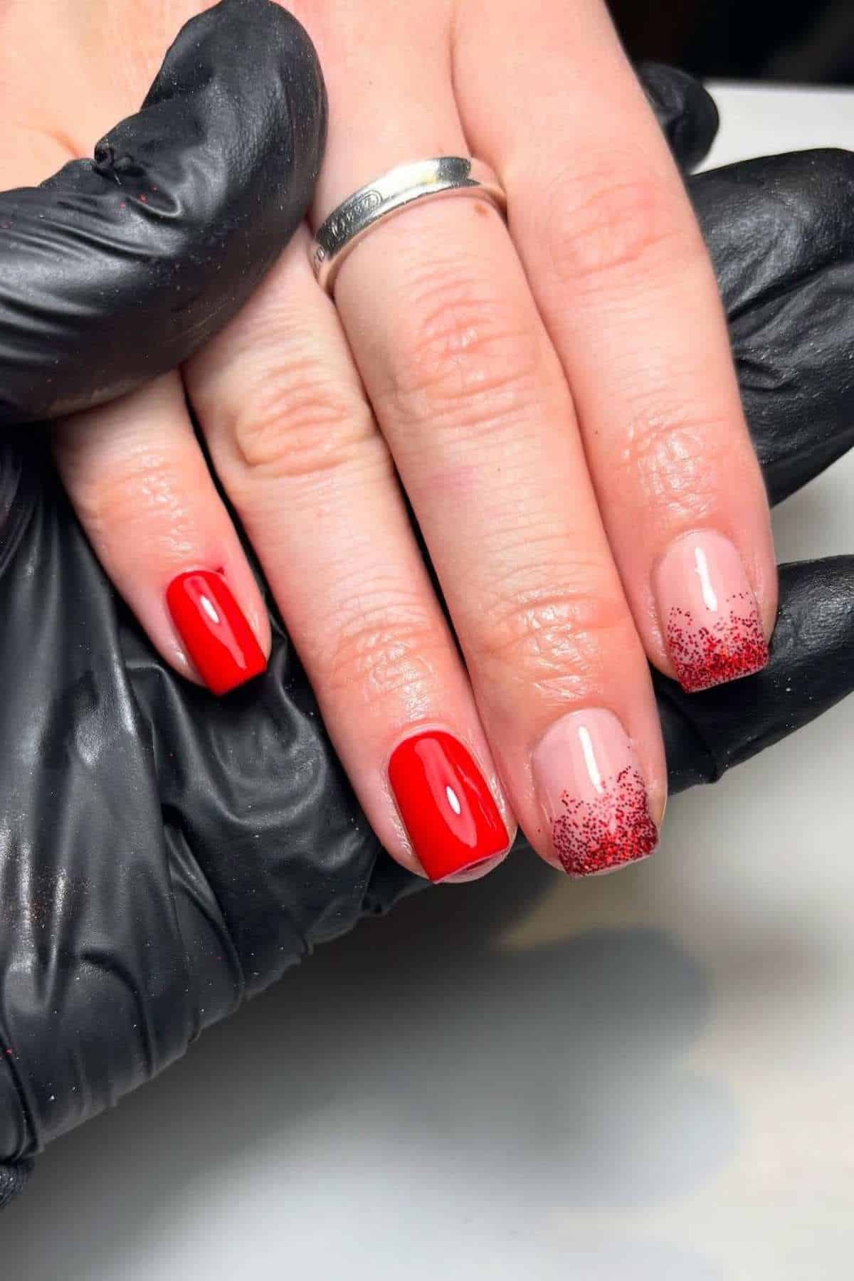 Ruby Glitter Tip Nails