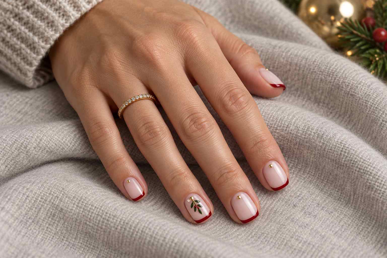 Ruby Micro French Mistletoe Nails